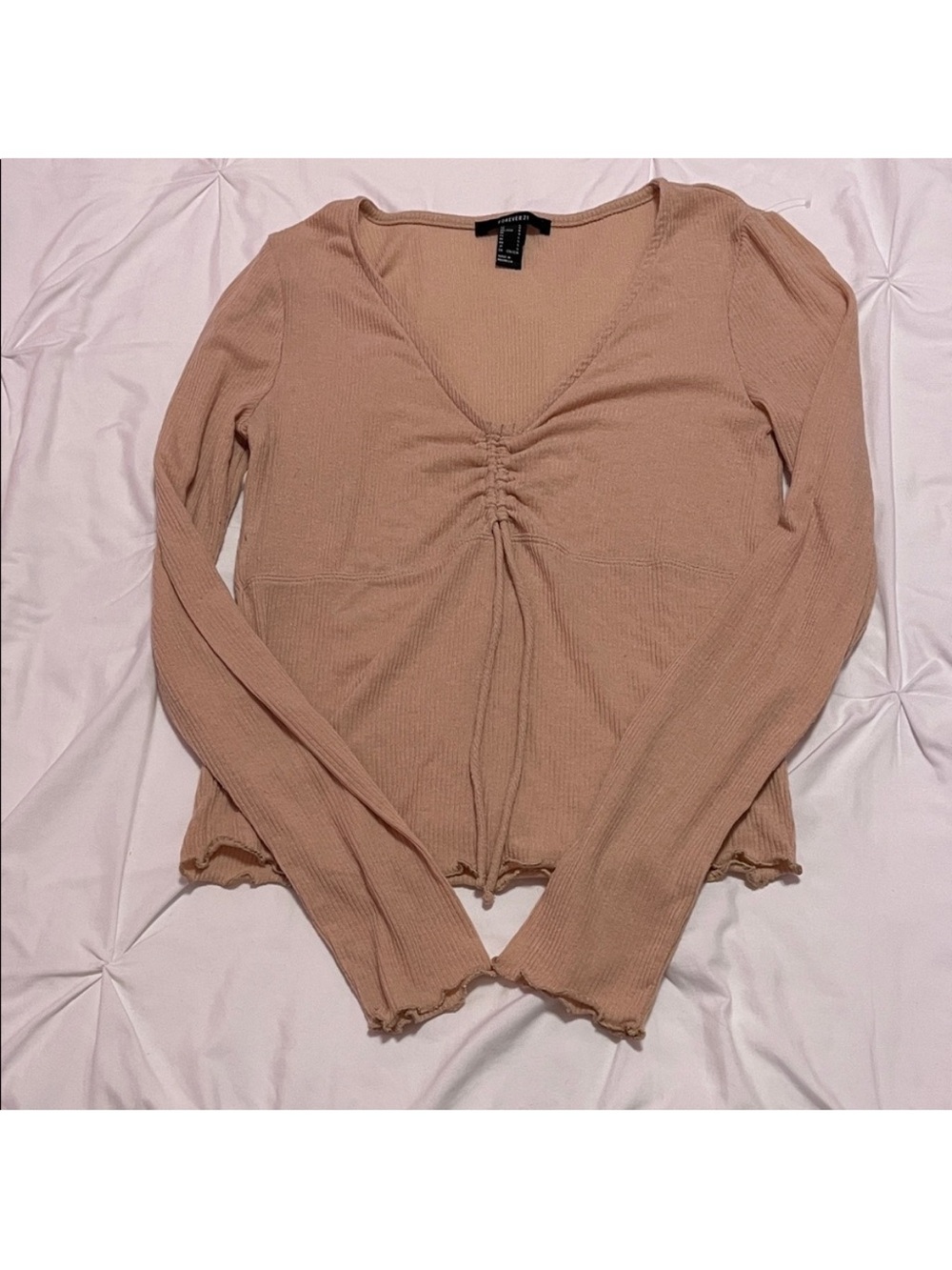 Forever 21 Ruched V-Neck Long Sleeve Top - Blush